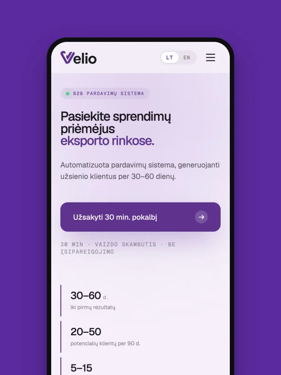 Velio – svetainė telefone